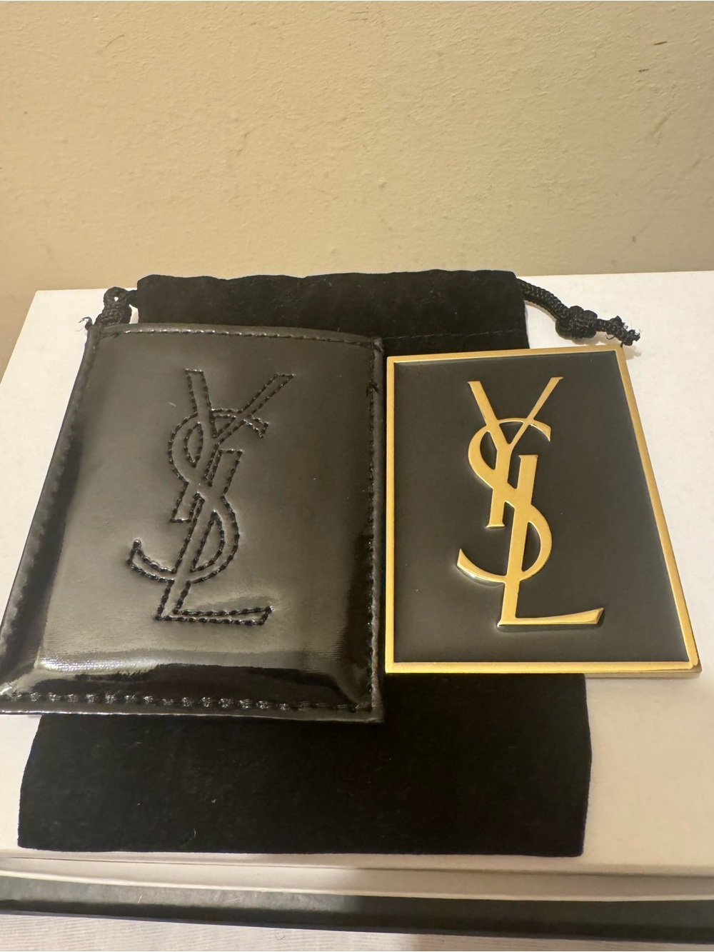 YSL Yves Saint Laurent Beaute Gold Enamel Mirror Set NIB
